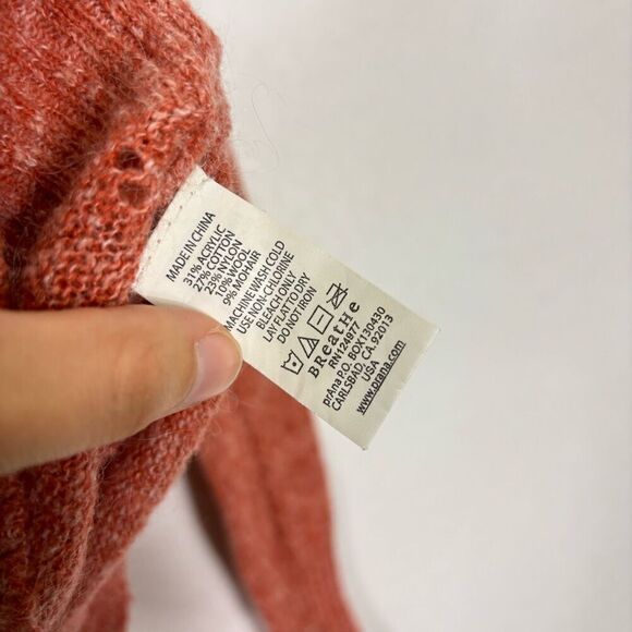 Prana Red-Orange Wool Blend Open Knit Crewneck Pullover Sweater - Picture 4 of 4